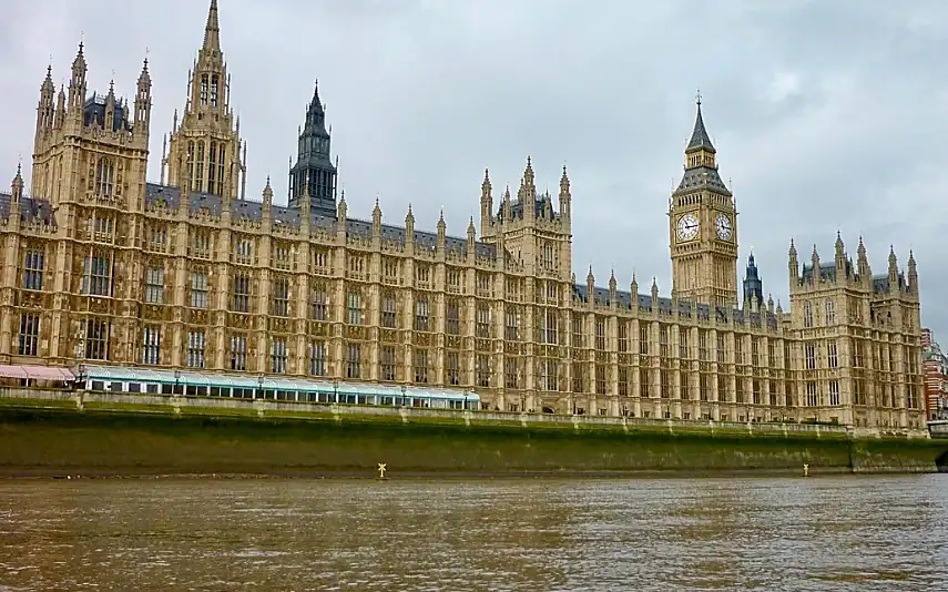 View of Big Ben and Parliament from a boat on the Thames