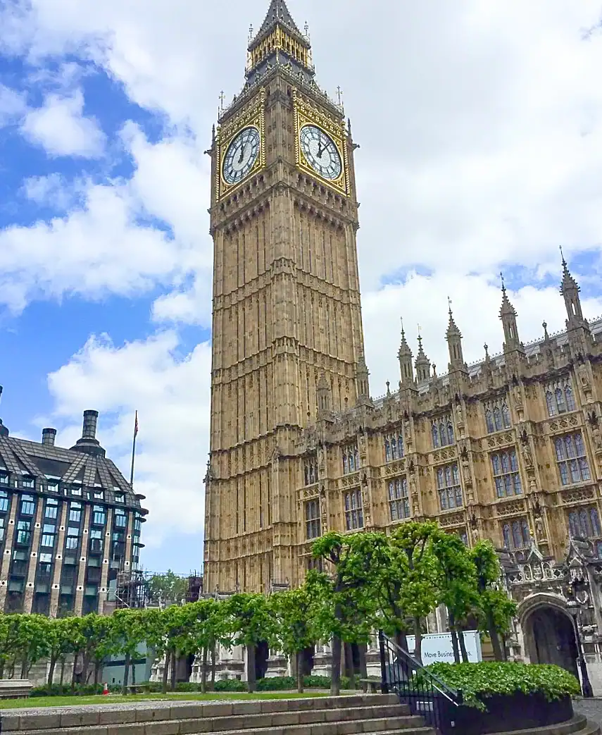 View of Big Ben from New Palace Yard inside Parliament grounds