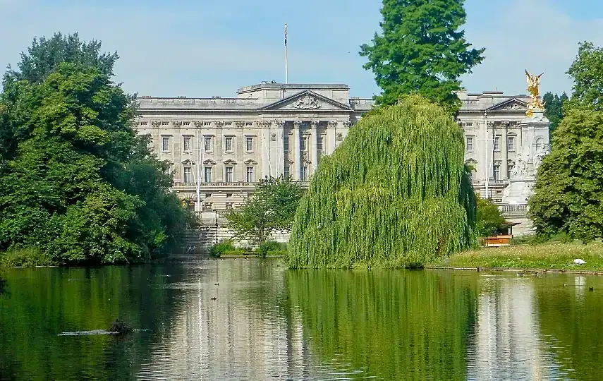 Buckingham Palace from the lake in St. James’s Park