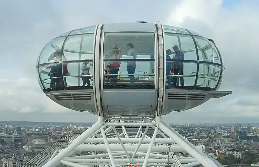 At the top of the London Eye wheel