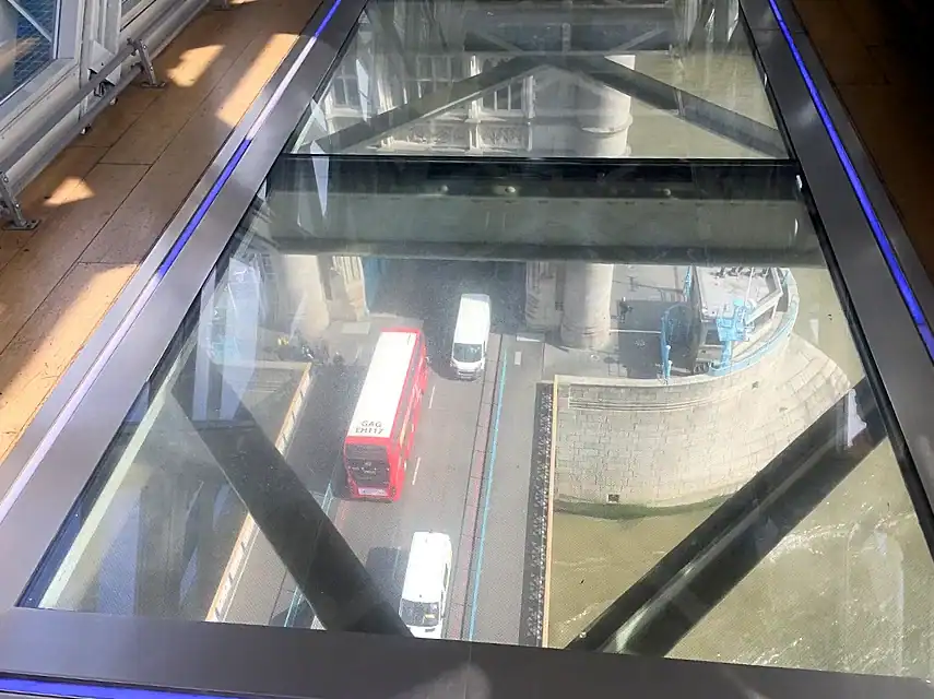 Looking at the road through the glass floor