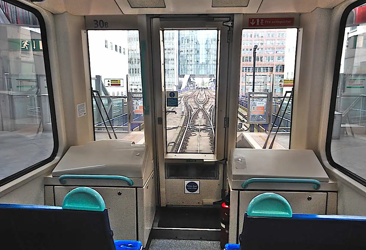 View out of the front window on a DLR train