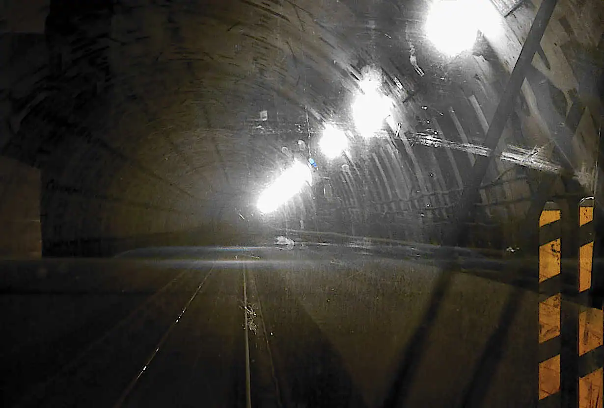 View from the DLR train as it goes through the underground tunnel