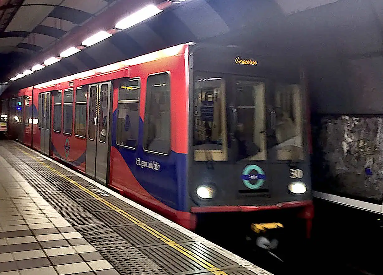 DLR train entering Bank underground station