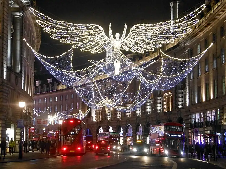 Winged angel lights down Regent Street