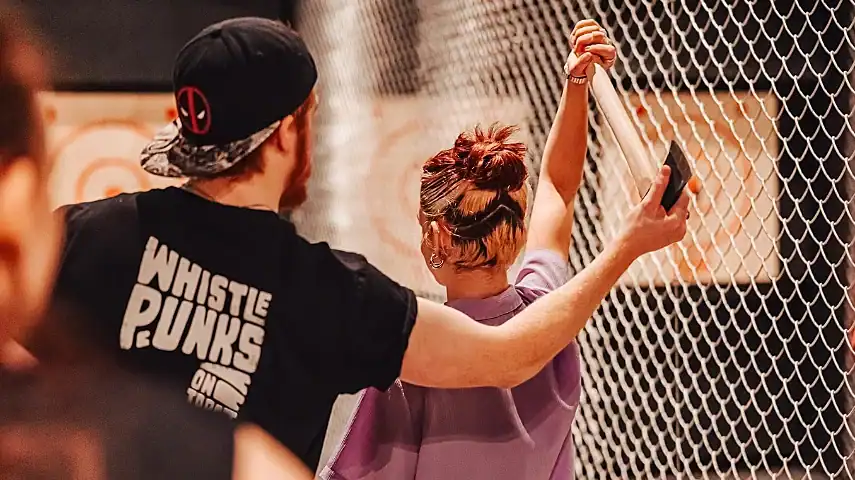 Expert axe throwing instructors at Whistle Punks