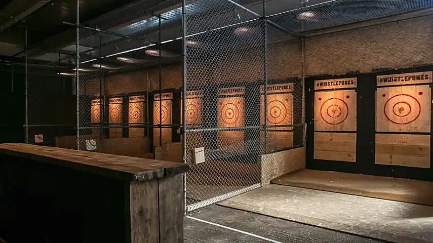 The axe throwing range at Whistle Punks