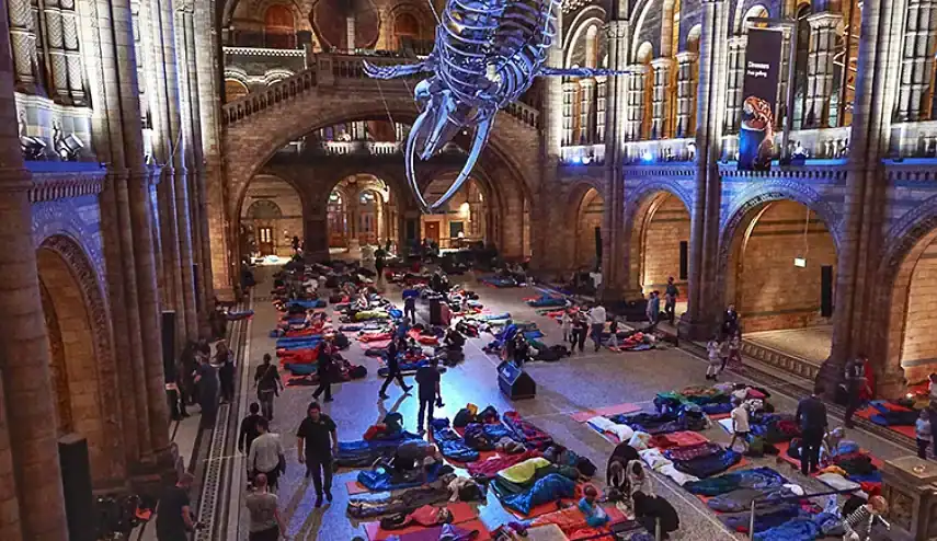 The sleeping area inside the Hintze Hall