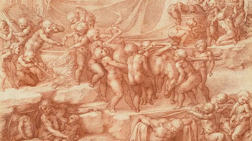 Detail of A Children's Bacchanal by Michelangelo