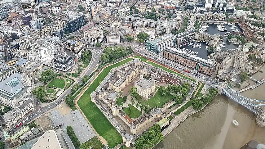 Passing over the Tower of London and Tower Bridge