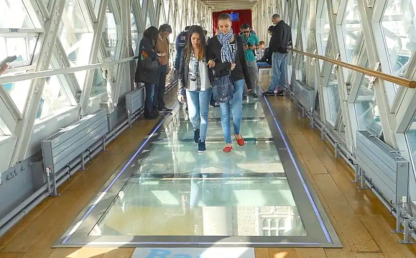 The glass floor inside the Tower Bridge Experience