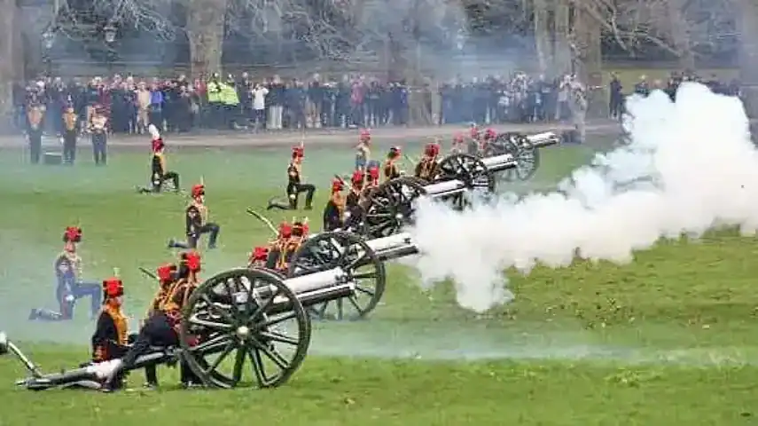 The King's Troop Royal Horse Artillery performing a gun salute in Green Park