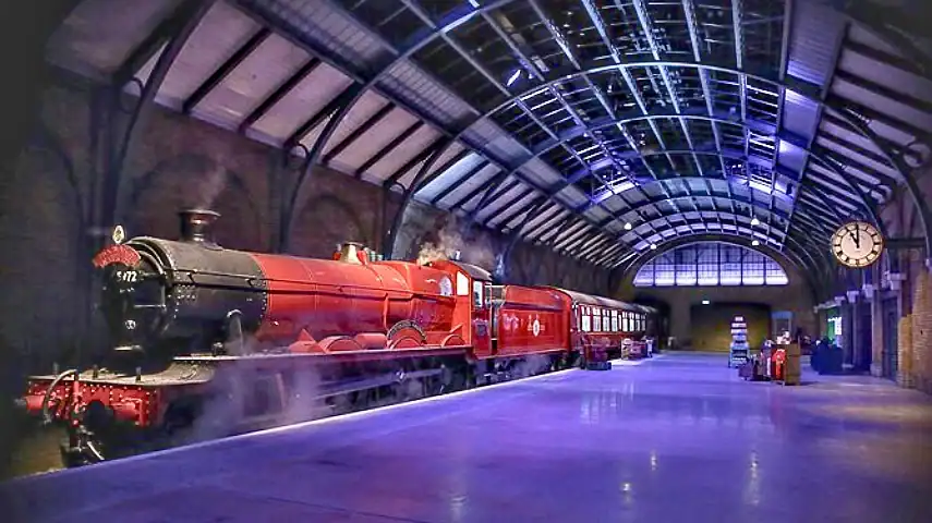 The Hogwarts Express train on Platform 9¾