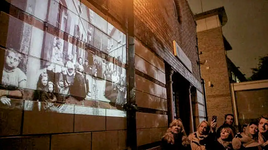 'Rippervision' projected onto a brick wall