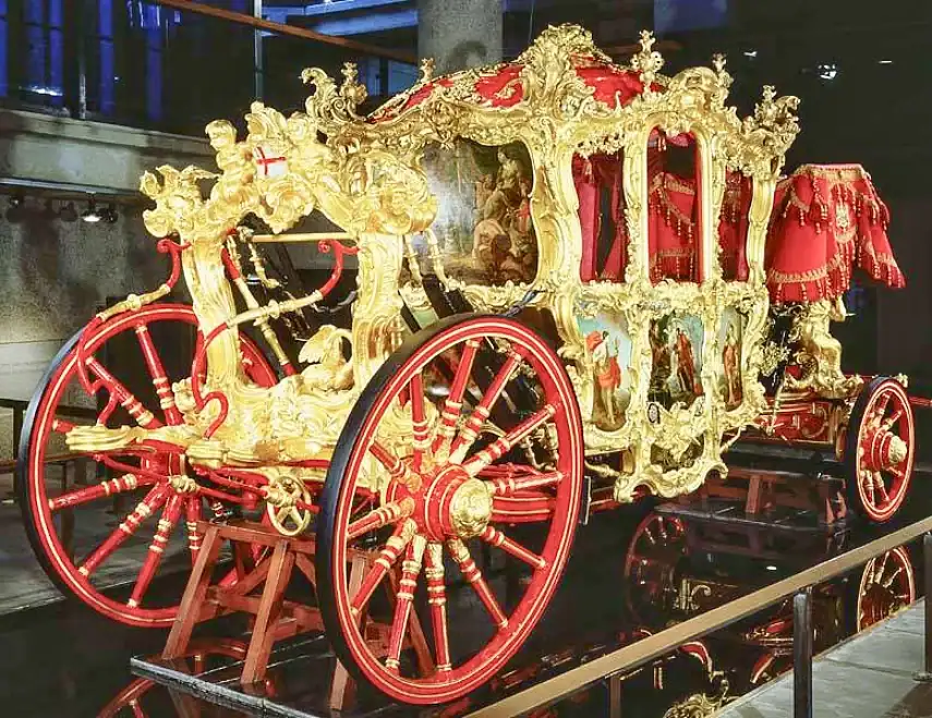 The gold coach on display at the Museum of London