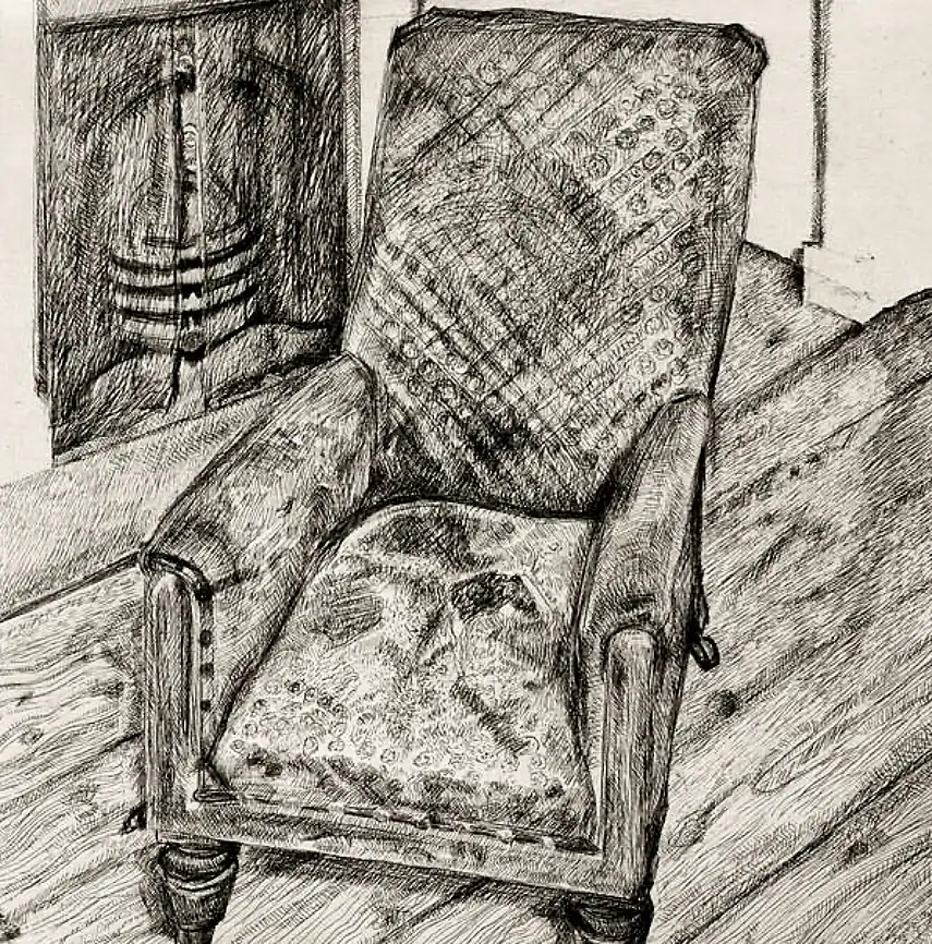 Red Armchair by the Fireplace by Lucian Freud