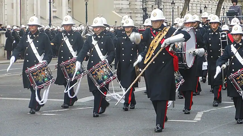 Military band marching past the Cenotaph