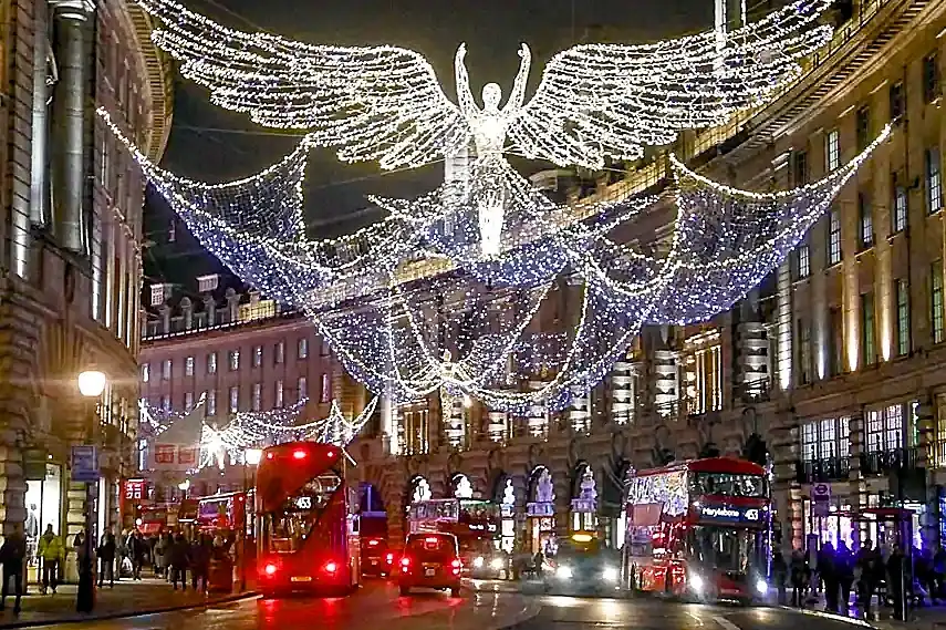 Winged angel lights down Regent Street