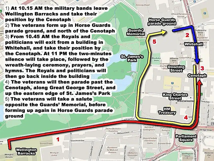 Remembrance Sunday parade route