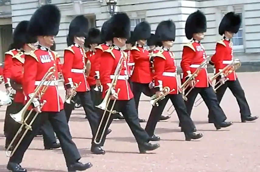 Soldiers lining up on Buckingham Palace forecourt