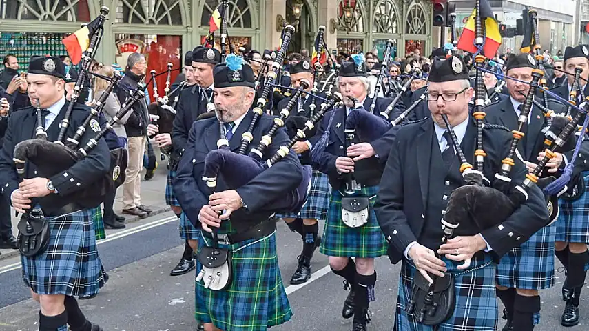 St. Patrick's Day parade passing Fortnum & Mason