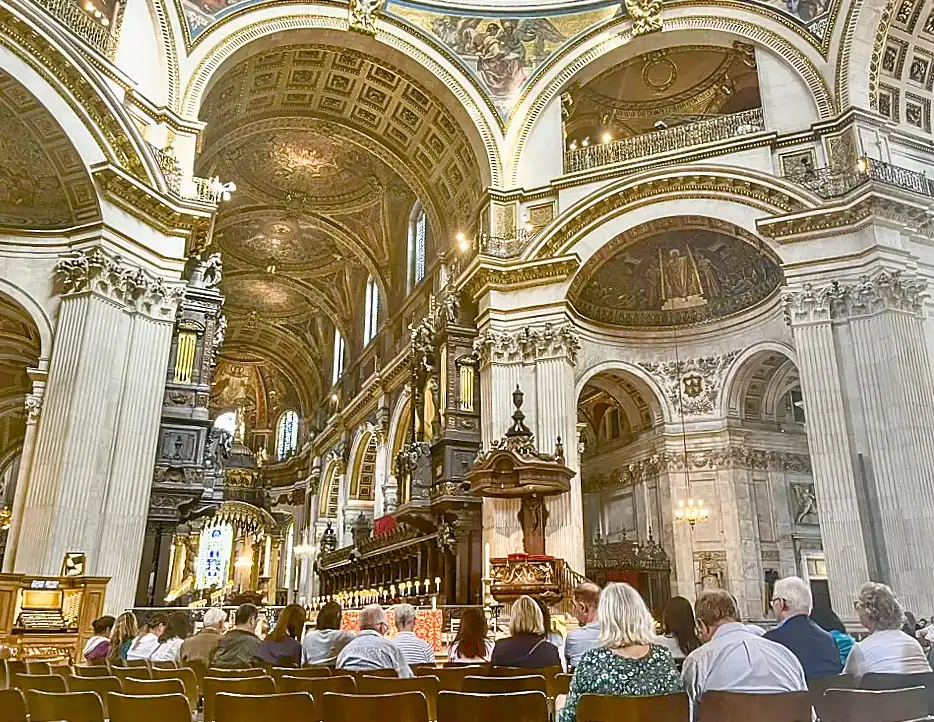 Listening to the service underneath the central dome