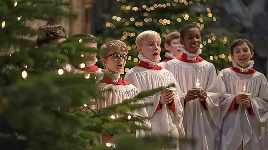 Choir singing Christmas carols in Westminster Abbey